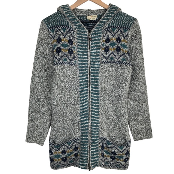 Royal Robbins Sweaters - ROYAL ROBBINS Fair Isle Wool Blend Full Zip Hooded Cardigan Women's Sz M Gray